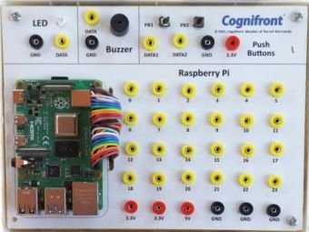 Raspberry Pi 4 Board Contains Raspberry Pi 4 4 GB RAM, micro HDMI to HDMI convertor, VGA to HDMI, RPi Power Supply, SD Card with Raspbian OS and Camera, with LED, Buzzer, Push Buttons